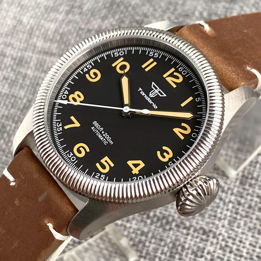 Tandorio Pilot Vintage 20Bar Orologi Automatici In Acciaio Impermeabile Orologio Sportivo Da Uomo Giappone Nh35 Numeri Arancioni Big Crown Montre Homm