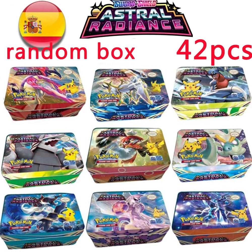 Anime 42Pcs Pokemon Cards Iron Metal Box Astral Radiance Shining Cards Toy Battle Game Collection Cards Regalo Di Natale Per Bambini