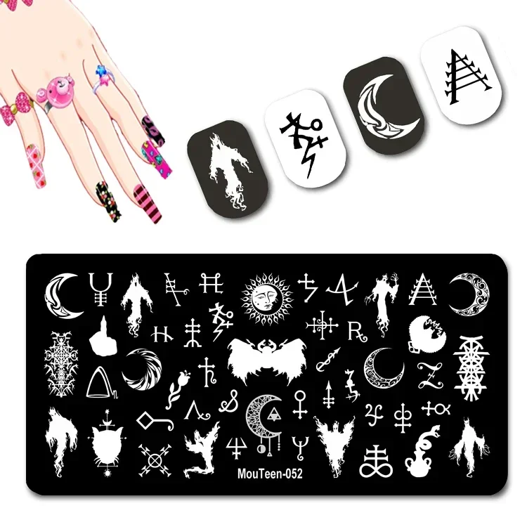 Mouteen Nuovo Personaggio Del Terrorismo Stamping Plate Sun People Nail Stencil Gothic Graphic Nail Art Stamping Plate #052