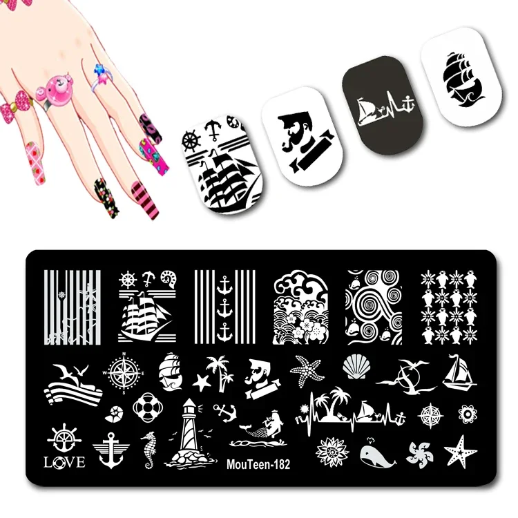 Disney Sailing Image Nail Art Stamping Boat Anchor Nail Stamping Plates Shell Stamp Plates For Nails #182