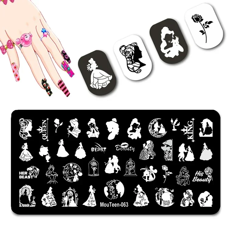 New Beauty Girl Nail Art Stamping Piatti Carattere Animale Selvatico Nail Stamp Plate Designer Quteen Princess Nail Stamping #063