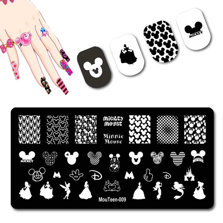 Disney Cartoon Face Nail Stamping Piatti Piccola Mano Nail Stamp Abito Lungo Princess Nail Art Design Simpatico Orecchio Nail Stamping #009