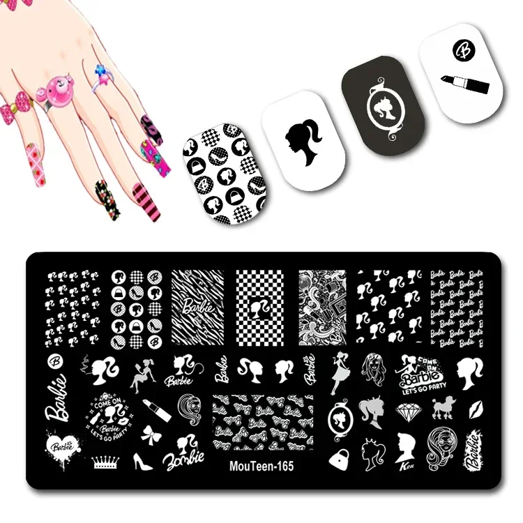 2023 New Ponytail Nail Stamping Plates Mouteen-165 Cartoon Character Nail Stamp Plates Party Girl Nail Plates #165