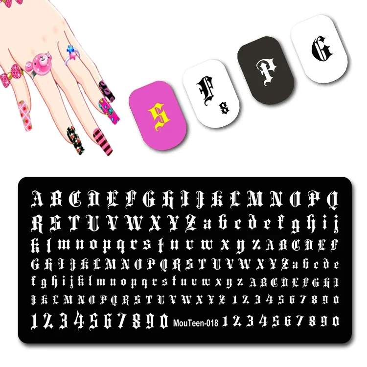 Stile Gotico Lettera Nail Plate Vecchio Alfabeto Inglese Stamper Di Piccole Dimensioni Per Unghie Art Stamping Template #018