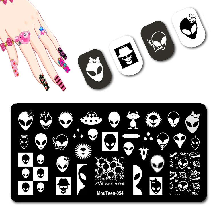 Mouteen New Mask Piatti Per Timbri Per Unghie Grimace Nail Art Template Alien Universe Image Piatti Per Timbri Per Unghie #054