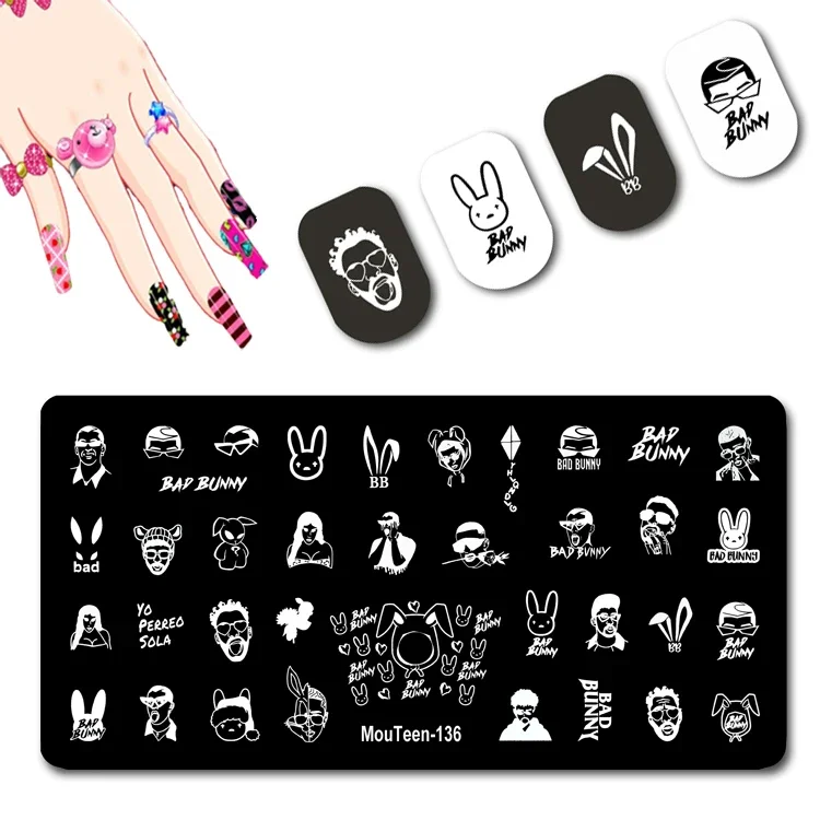 Bad Rabbit Stamping Plate Mouteen-136 Bad Uncle Stamping Plate Piatti Per Timbri Per Unghie Uomo Barbuto #136