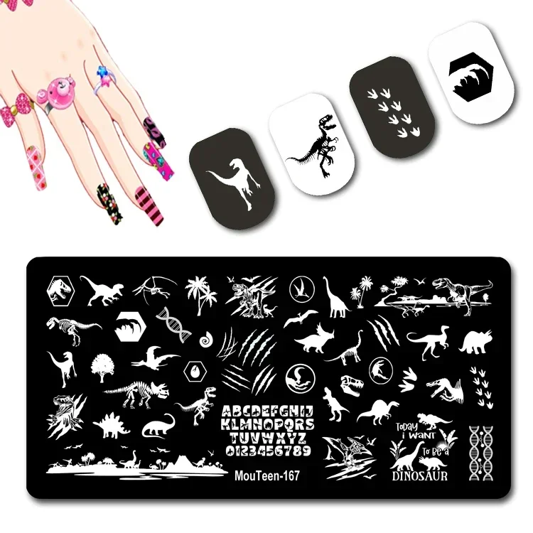 New Dinosaur Nail Stamping Plates Tyrannosaurus Nail Stamp Plates Pterosauro Nail Art Stamping Plates #167
