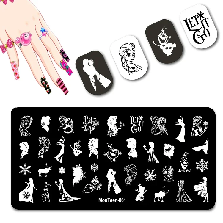 Disney Ice Snow Stamping Plate Sister Figure Nail Stamper Cartoon Beautful Sorelle Stamping Nail Art #061