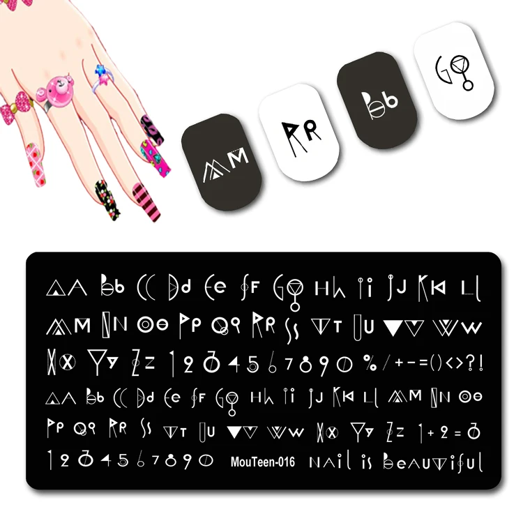 Leaping Note Nail Template Artistical Letter Printing Plate Young Girl Front Stamper Carattere Artistico Nails Stamping #016