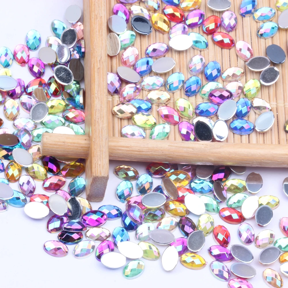 Sfaccettature Di Terra Di Forma Ovale 1000 Pezzi 4X6Mm Strass Acrilico Flatback Ab Colore Gioielli Fai Da Te Forniture Per Unghie Per Professionisti N