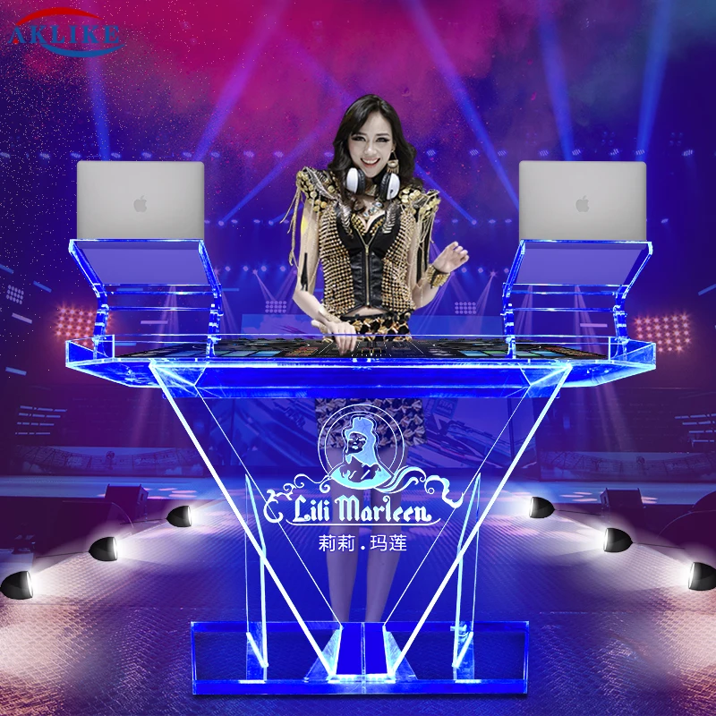 Elegante Tavolo Da Banco In Acrilico Mesa Dj Stand Stand Cabina Dj Mixer Pioneer-Aklike Led Light Dj Mixer Console Tavolo Da Bar A Led