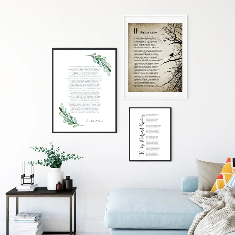 Rudyard Kipling If Poem Floral Poster Print , Poetry Quote Tipografico Canvas Painting Wall Picture For Living Room Home Decor