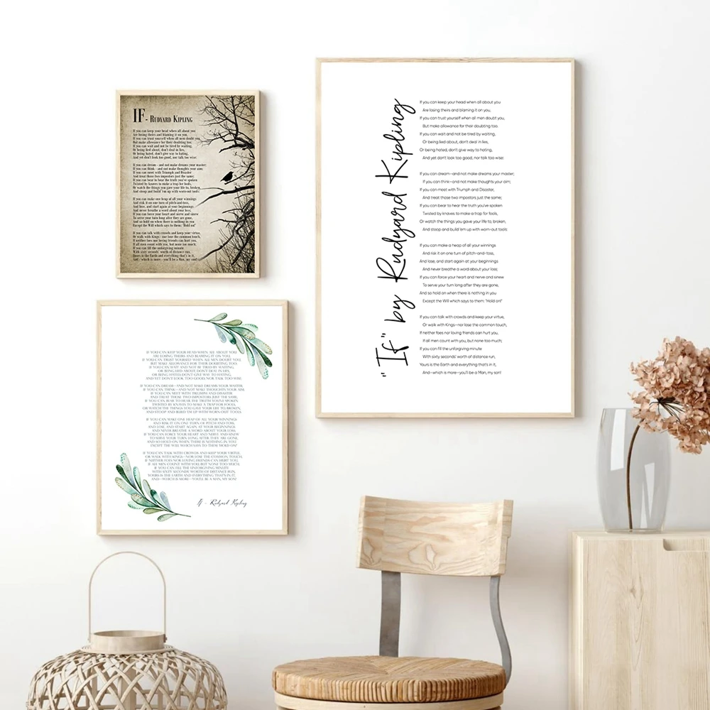 Rudyard Kipling Poem Letteratura Stampe Motivazionali If Quotes Poster Inspirational Wall Art Canvas Painting Picture Home Decor