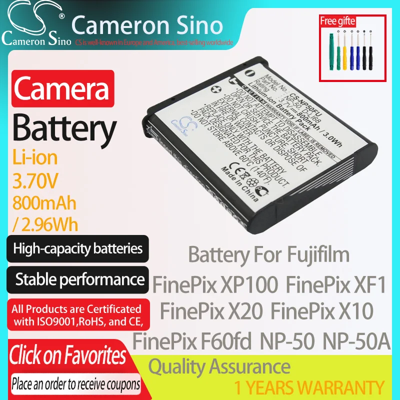 Batteria Cameronsino Per Fujifilm Finepix Xp100 Finepix X20 X10 Finepix Xf1 Finepix F60Fd Adatto Per Batteria Fotocamera Pentax D-Li68 3.70V