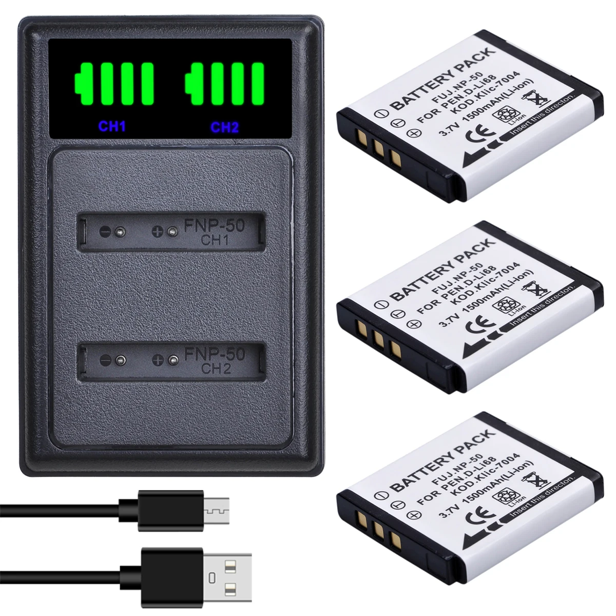 Durapro Np-50 D-Li68 Batteria + Led Doppio Caricatore Per Fujifilm X20 X10 Per Pentax D-Li68 Per Telecamera Per Visione Notturna Sionyx Aurora Pro