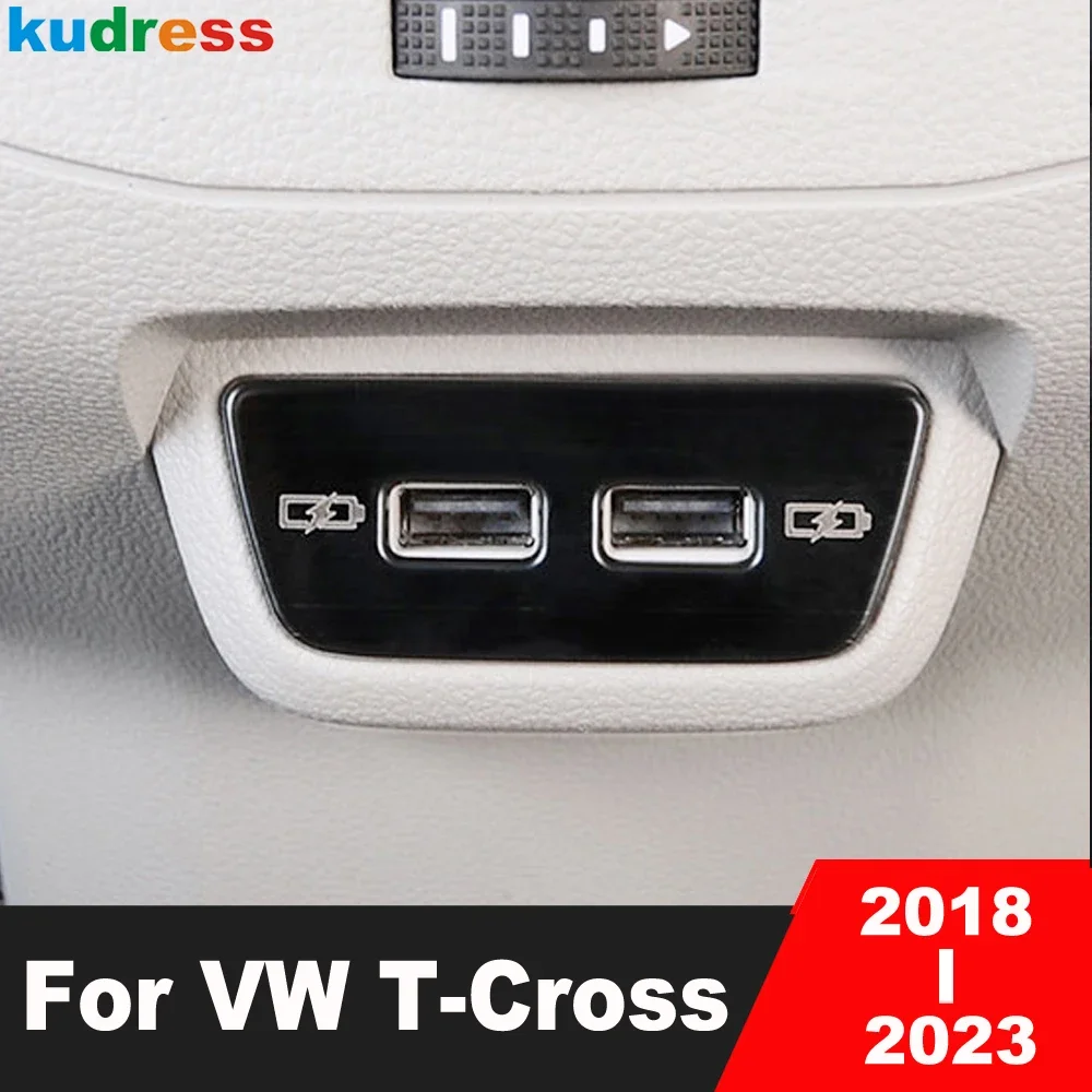 Per Volkswagen Vw T-Cross Tcross 2018-2020 2021 2022 2023 Steel Car Rear Usb Charger Port Panel Cover Trim Accessori Interni