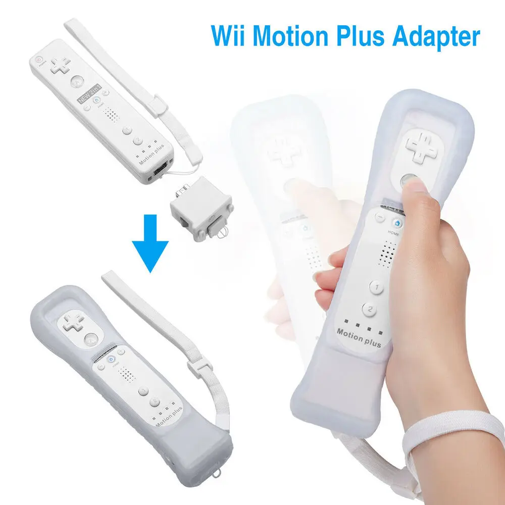 2 Set Per Nintendo Wii Motion Plus Adapter Sensor + Custodia In Silicone Per Nintendo Wii Remote Controller Motion Enhancer Games