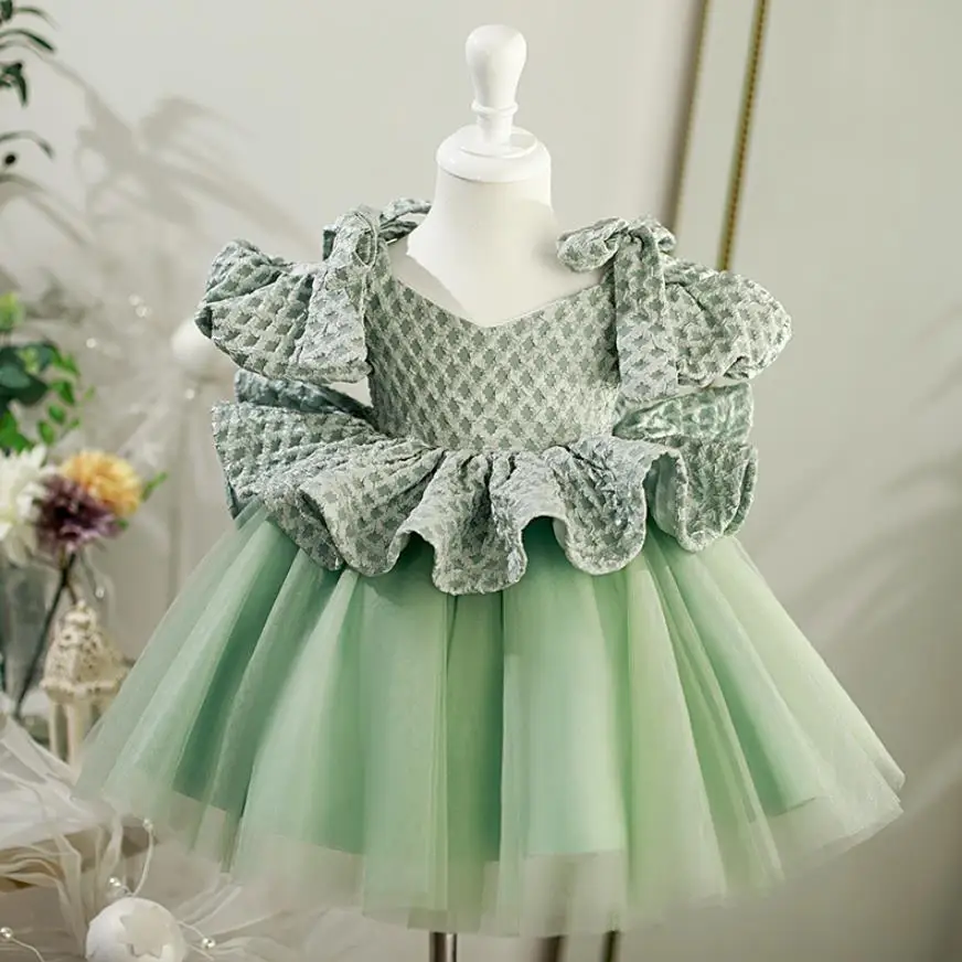 Spagnolo Lolita Princess Ball Gown Manica A Sbuffo Bead Design Kids Passerella Festa Di Compleanno Abiti Da Sposa Per Ragazze Eid A1584