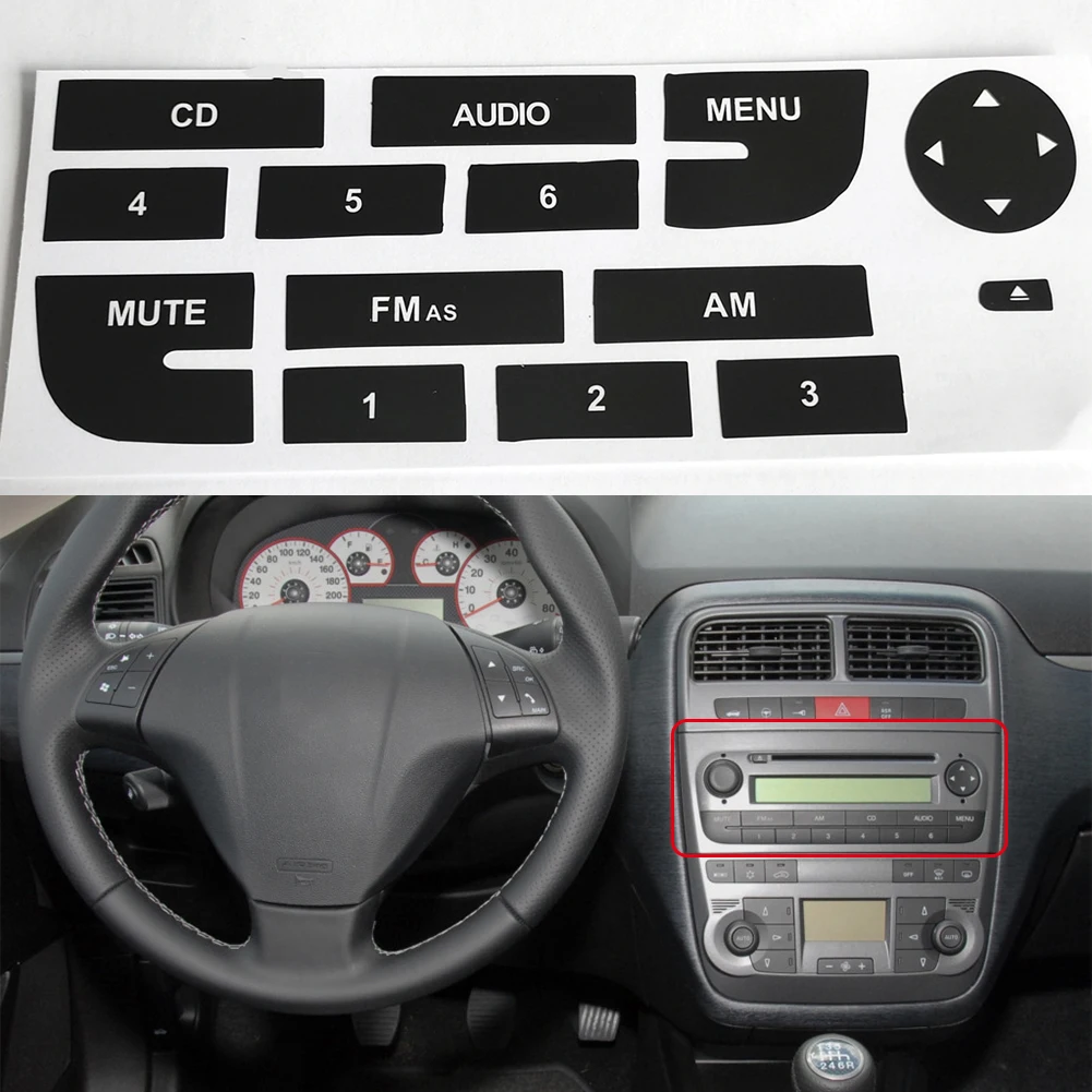 Riparazione Decalcomanie Pulsante Radio Ricambi Auto Interni Auto Trim Nero Opaco Radio Multimediali Per Fiat Grand Punto