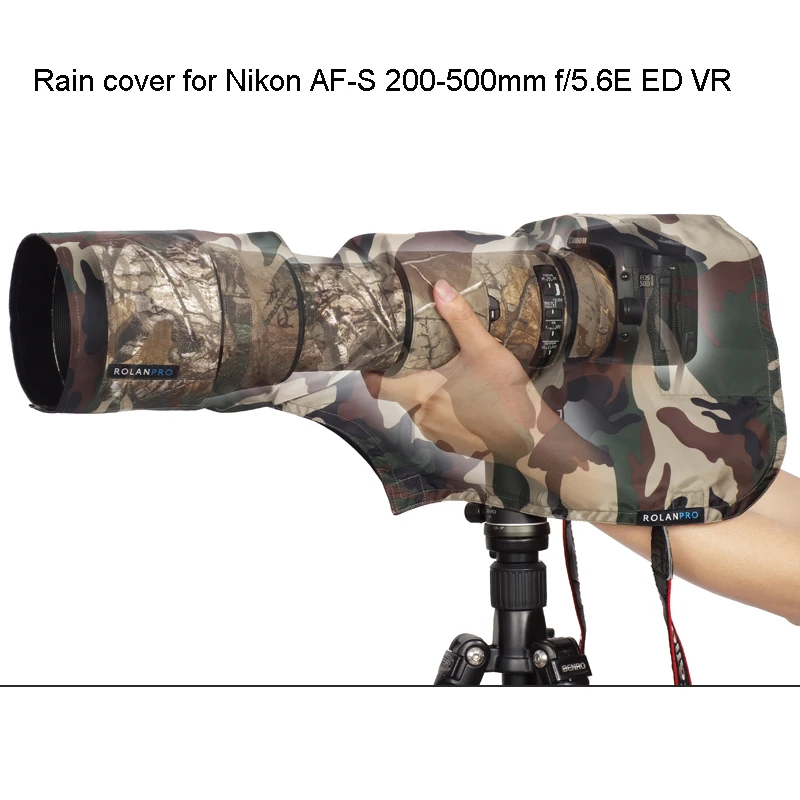 Rolanpro Rain Cover Impermeabile Taglia M Per Nikon Af-S 200-500Mm F/5.6E Ed Vr Teleobiettivo Verde Militare Camouflage Waterprrof Pistole