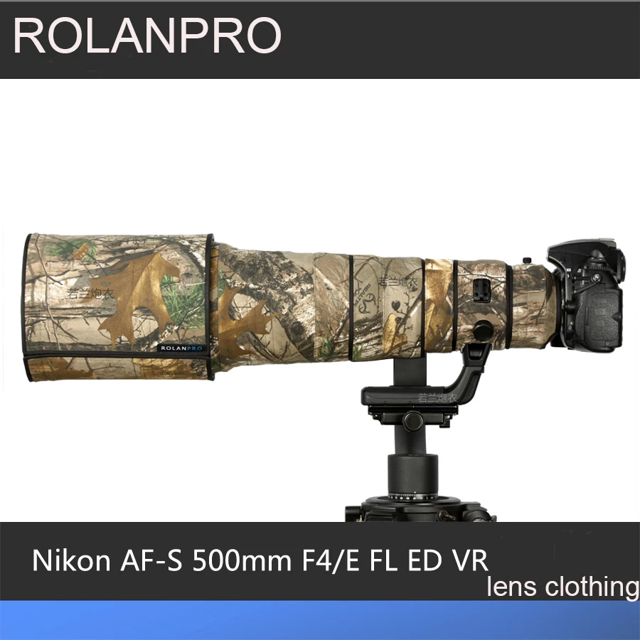 Rolanpro Lens Camouflage Coat Copertura Antipioggia Per Nikon Af-S 500Mm F/4E Fl Ed Vr Lens Custodia Protettiva Pistole Sporctor Dsrl Foto Bag