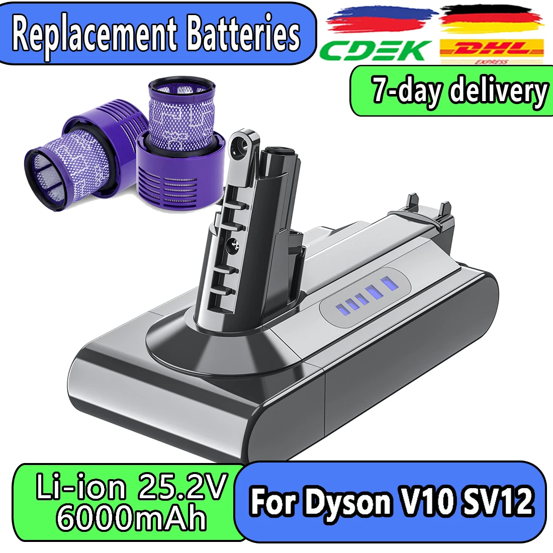 Sostituzione Batteria V10 Per Batteria Dyson 6000Mah 25.2V V10 Compatibile Con Dyson Sv12 Animal V10 Absolute