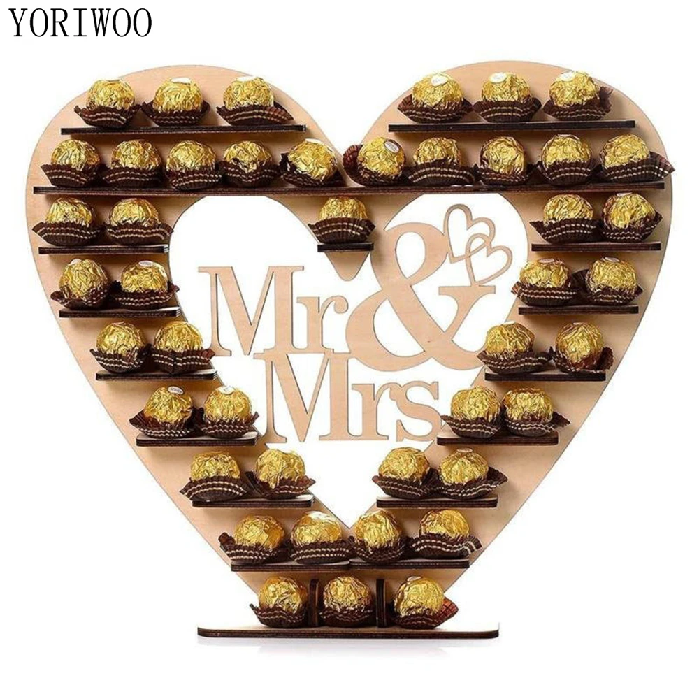 Yoriwoo Wood Love Chocolate Frame Stand Display Decorazione Di Nozze Romantica Mr Mrs Wedding Candy Bar Cupcake Dessert Holder