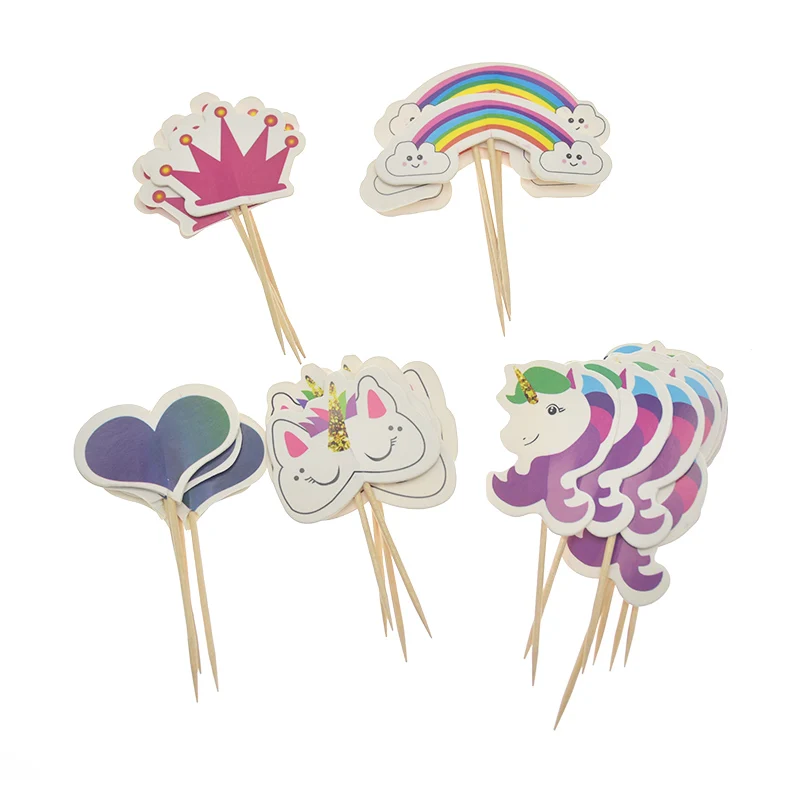 Rainbow Heart Crown Unicorn Cupcake Toppers Cake Deco Double Face Unicorn Cake Topper Set Compleanno Baby Shower Forniture Per Feste
