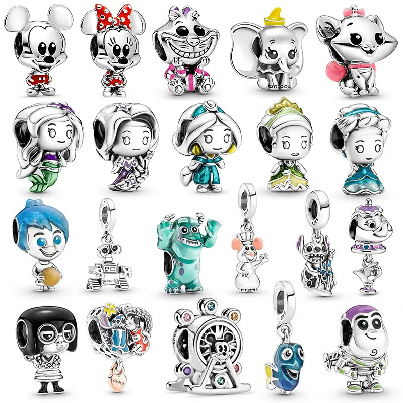 925 Sterling Silver Aoger Disney Minnie Mouse Punteggiato Dress & Bow Cenerentola Lilo And Stitch Charm Adatto Pandora Bracciale Donna Gi