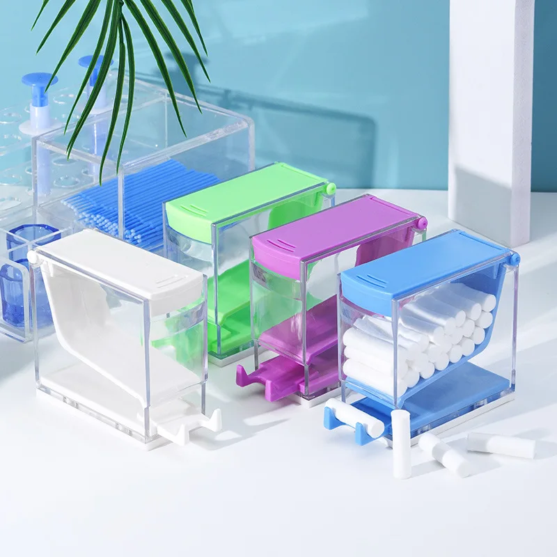 Dental White Blue Color Dentista Cotton Roll Dispenser Holder Press Type Box Custodia Per Denti Finti Beauty Health