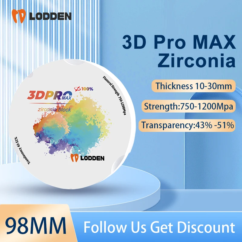 Lodden Dental Multistrato Zirconia Block 3D Pro Max Vita16 Colore Dental Lab Denture Dentista Materiale Per Cad Cam 98Mm Sistema Aperto