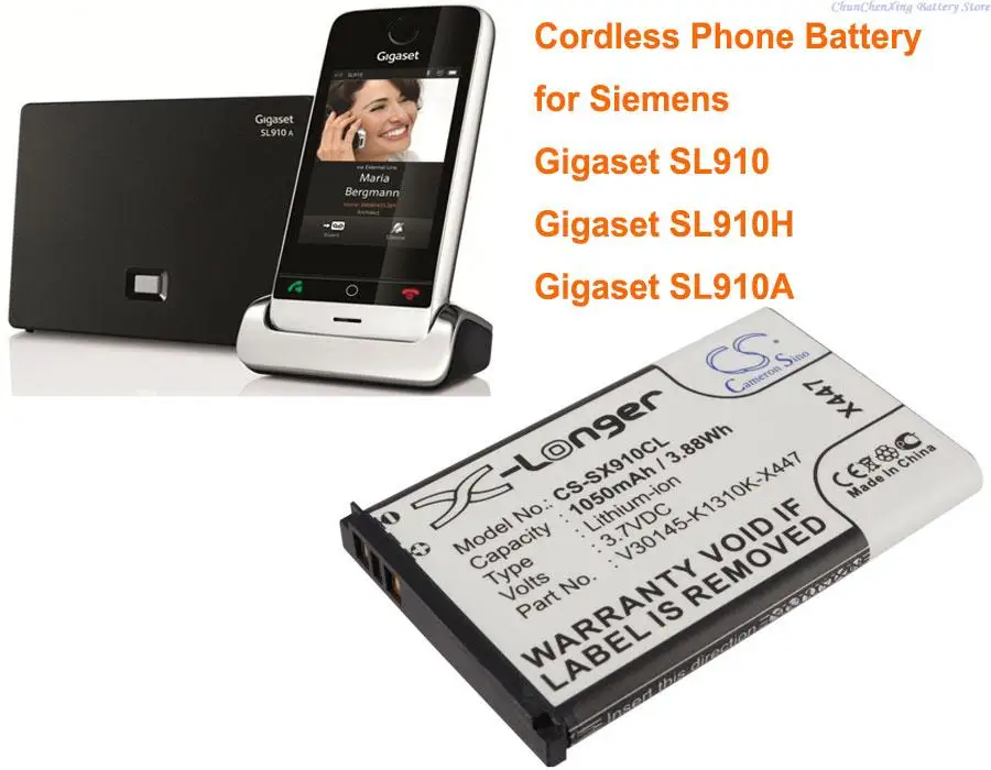 Batteria Per Telefono Cordless Cameron Sino 1050Mah Per Siemens Gigaset Sl910, Gigaset Sl910A, Gigaset Sl910H