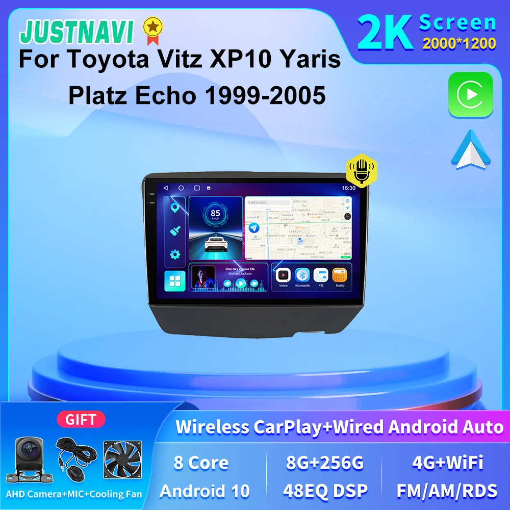 Justnavi 2K Schermo Android Car Head Unit Autoradio Gps Per Toyota Vitz Xp10 Yaris Platz Echo 1999 2000 2001 2002 2003 2004 2005