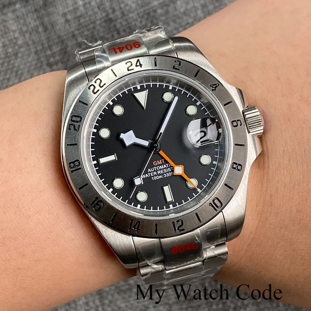 2023 Nuovo Nh34 Gmt Black Dial Bay 39Mm Orologio Meccanico Da Uomo In Acciaio Diving Orange Snow Flake Steel Business Orologio Professionale