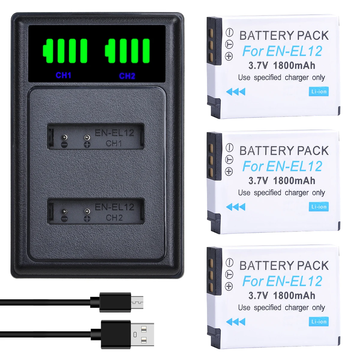1800Mah En-El12 Enel12 Batterie Per Foto/Videocamera + Caricabatterie Per Nikon Coolpix A1000 B600 A900 Aw110 Aw120 S6300 S8100 S9200