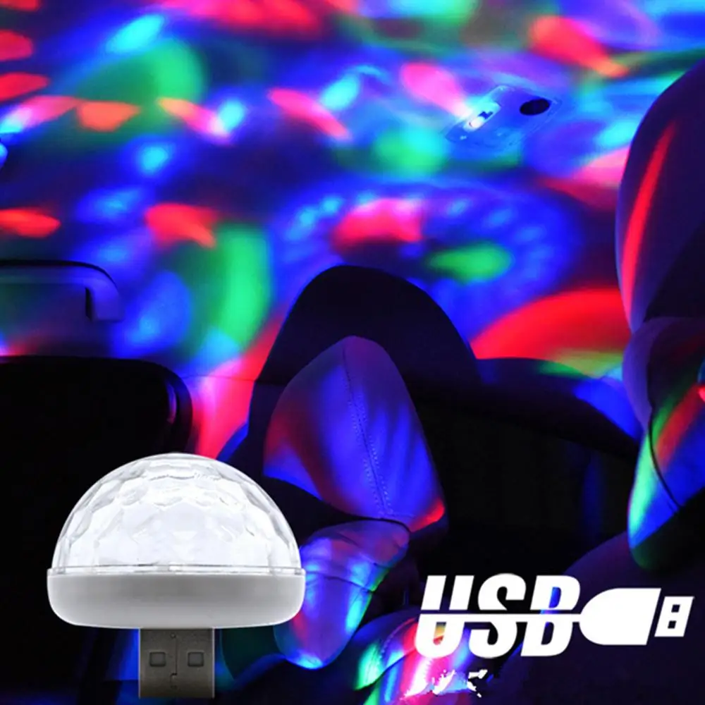 Mini Usb Led Car Atmosphere Light Rgb Music Sound Control Dj Disco Ball Lamp Home Party Usb To Apple Android Phone Holiday Party