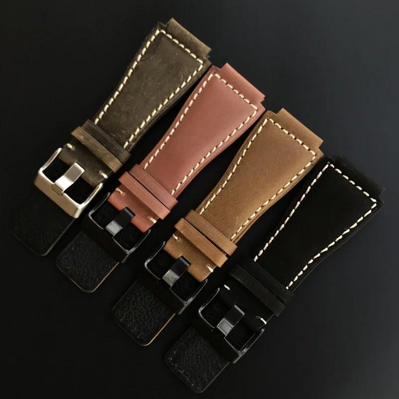 Uhgbsd High Quality Leather Watch Band Fits For Bell Ross Br01 Br03 Men'S Bracelet 24Mm Wristband Strap
