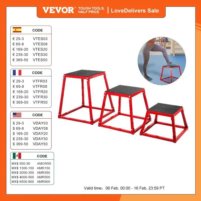 Vevor Set Di 3 Platform Box Pliometrici Rosso Plyo Box Esercizio Per Saltare Piattaforma, Peso 5,3 Kg, 6,5 Kg, 7,8 Kg Power-Plyo Boxes, Altezza 30 Cm,