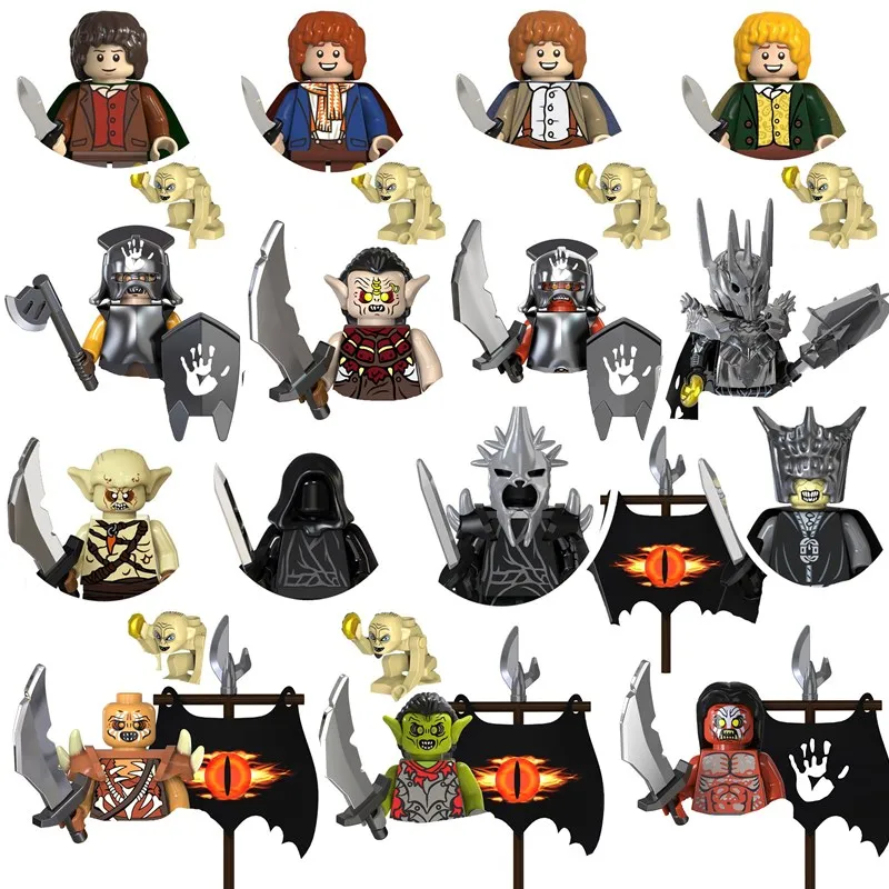 Lord Rings Building Block Anime Characfrodo Sam Merry Goblin Sauron Mini Action Doll Model Puzzle Toy Bambini Compleanni Regali
