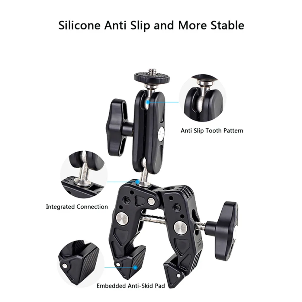 Magic Arm Adapter Super Clamp Camera Clamp Mount Monitor 360 Ballhead With1/4 "-20 3/8" Per Fotocamera Canon Nikon Dslr/Gopro/Luci