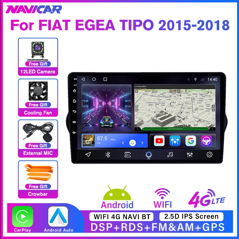 Navar 2Din Android10 Autoradio Per Fiat Egea Tipo 2015-2018 Ricevitore Stereo Navigazione Gps Autoradio Lettore Bluetooth