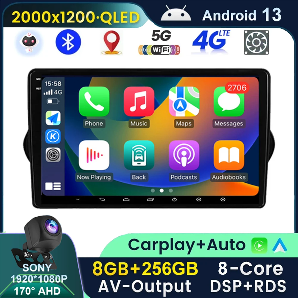 Android 13 Per Fiat Egea Tipo 2015- 2018 Autoradio Stereo Lettore Multimediale Navigazione Gps Auto Carplay Audio Touchscree