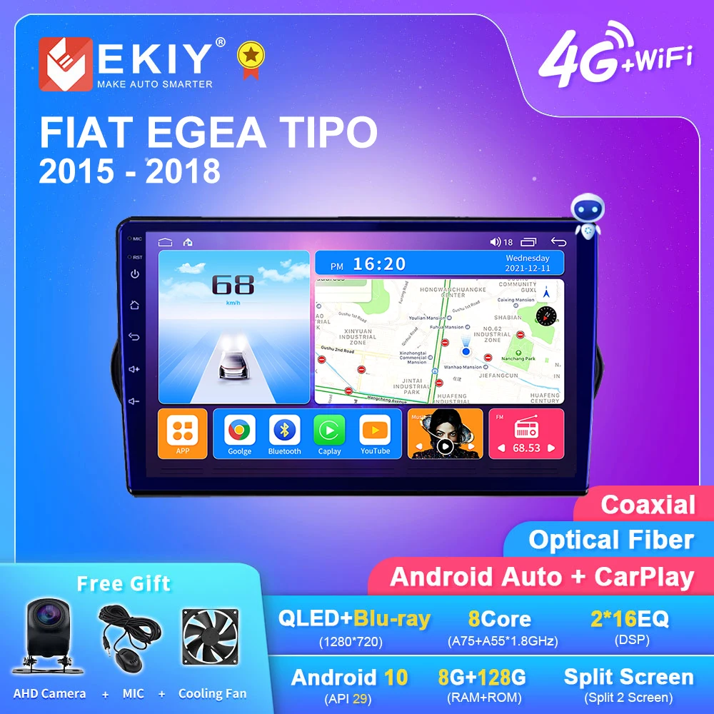 Ekiy Qled Dsp Autoradio Android Per Fiat Egea Tipo 2015 - 2018 Stereo Carplay Navigazione Gps Car Multimedia Lettore Video Stereo