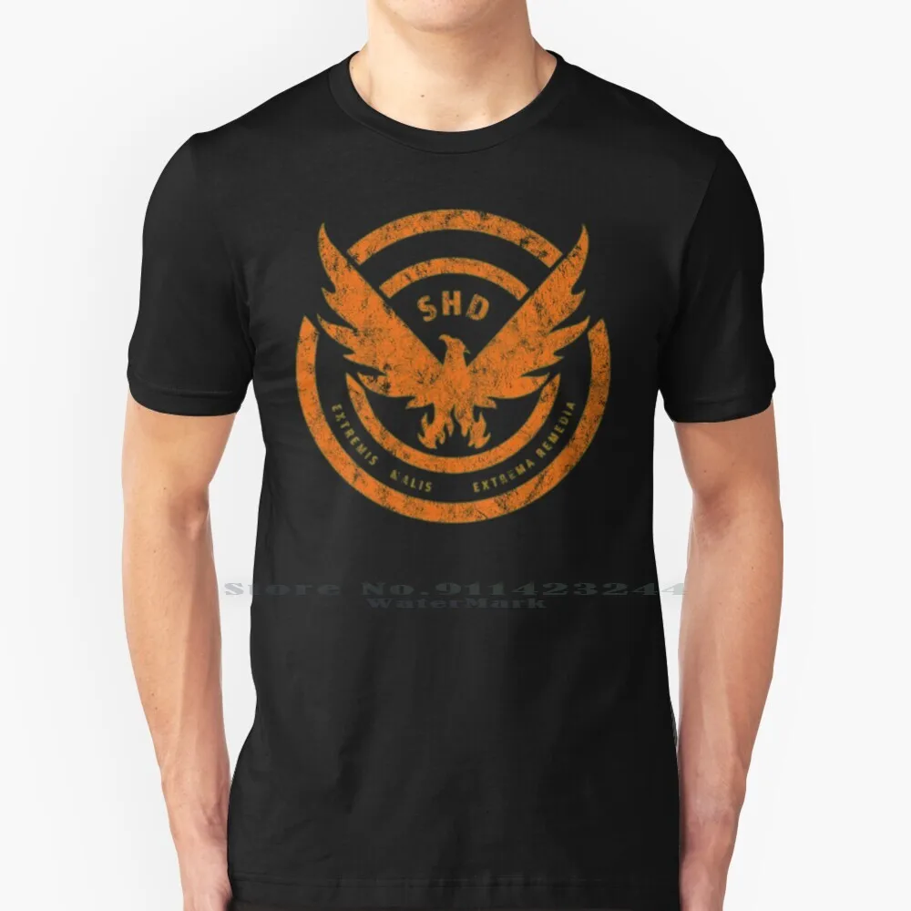 Maglietta Arancione Invecchiata Con Logo Shd Cotone 6Xl Shd Military Homeland Division Gaming Gamer 2 Logo Invecchiato Indossato Sbiadito