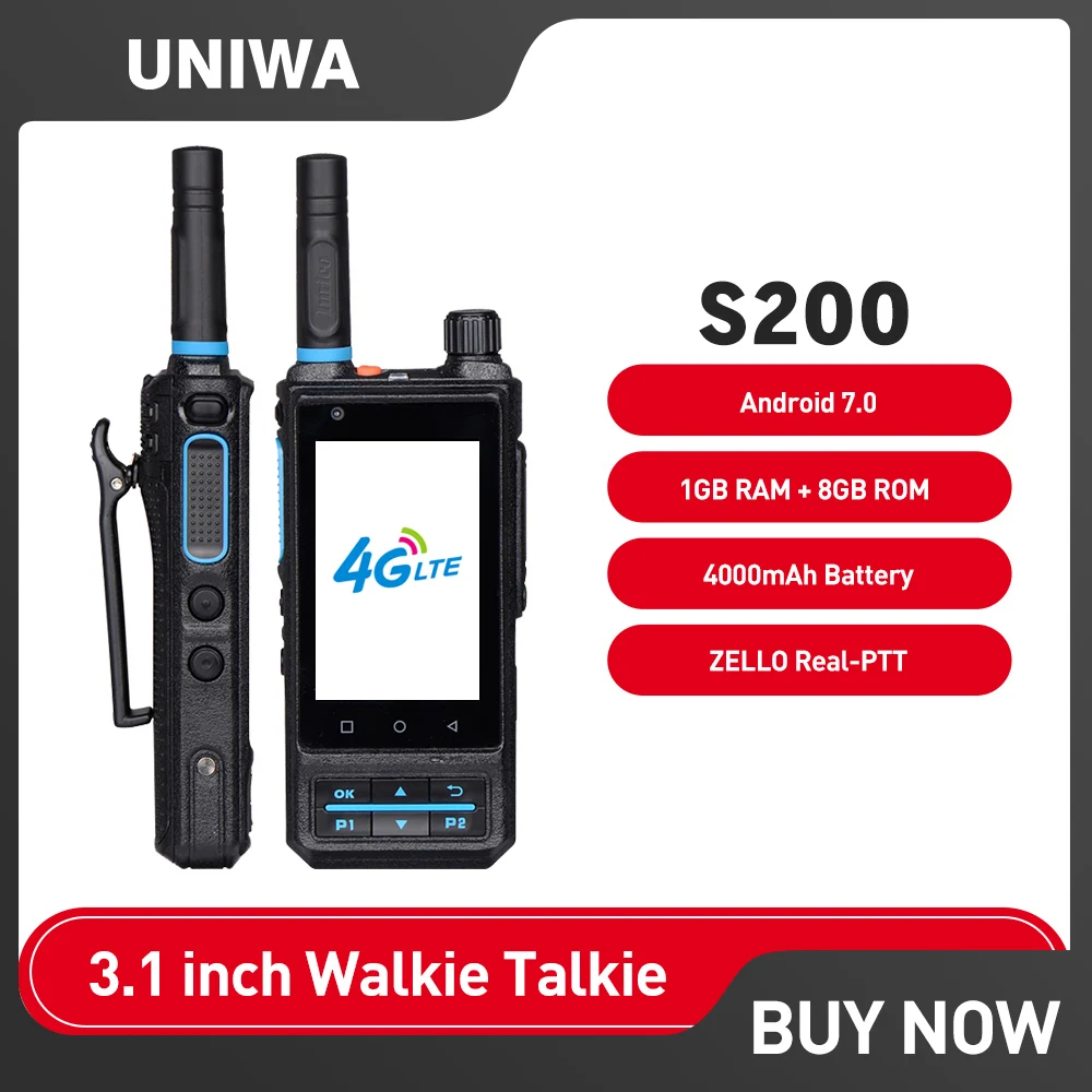 Uniwa Inrico S200 Zello Phone 4G Lte Android 7.0 Walkie Talkie 1Gb + 8Gb Cellulari Smartphone Da 3.1 Pollici Con Real-Ptt 4000Mah Nfc