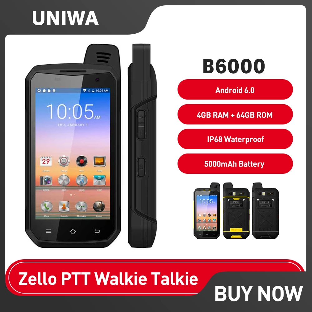 Uniwa-Smartphone Impermeabile, B6000, Ip68, Zello Ptt, Walkie Talkie, 4Gb + 64Gb, 5000Mah, Nfc, Android 6.0, Octa Core Cellphone