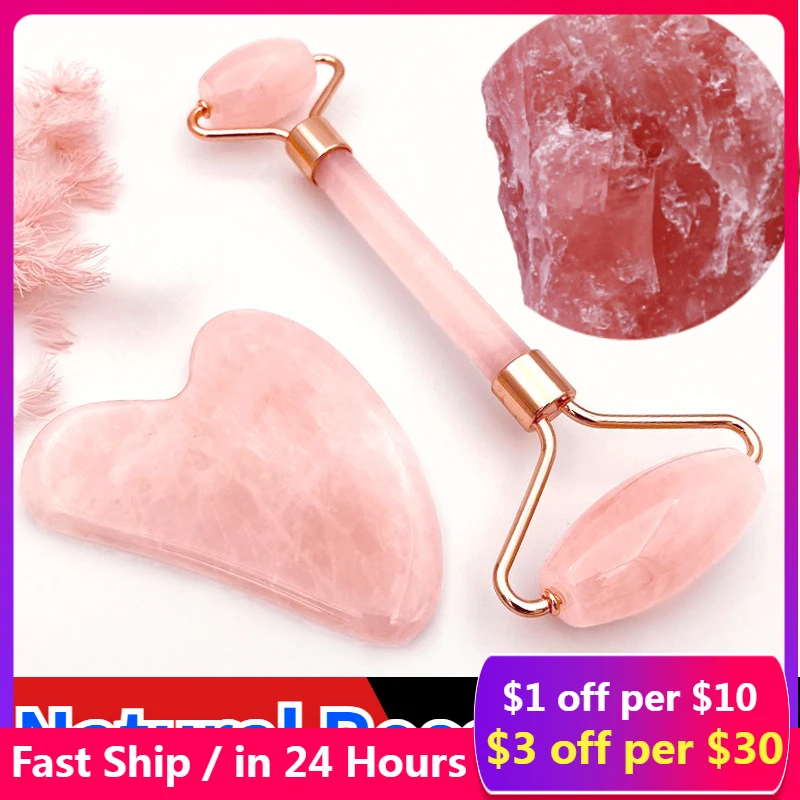 Quarzo Rosa Polvere Cristallo Giada Rullo Massaggio Spa Naturale Rosa Viso Massaggiatori Gua Sha Pietra Naturale Gua Sha Strumenti Viso Gua Sha
