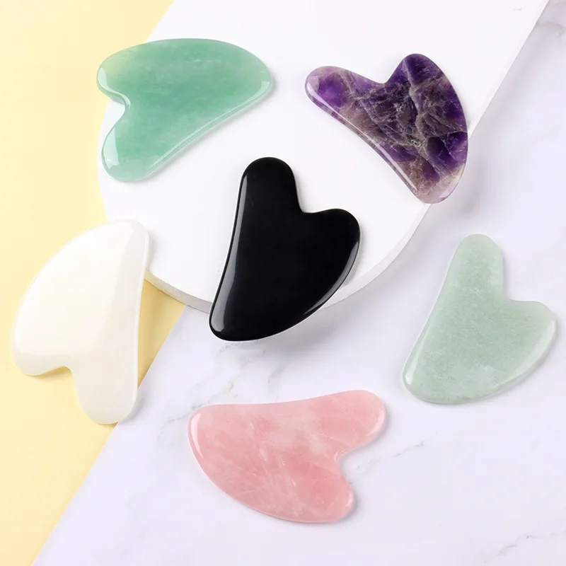 100% Natural Jade Stone Gua Sha Board Massage Quarzo Rosa Guasha Plate Jade Face Beauty Health Massage Tools Per Viso Collo Schiena