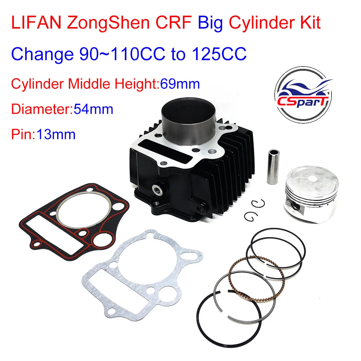 54Mm 125Cc Alluminio Big Bore Kit Per Dirt Bike Atv Honda C90 Jh90 C100 C110 Ct100 Jh110 Dy110 Qj110-9 Zs110 152Fmh