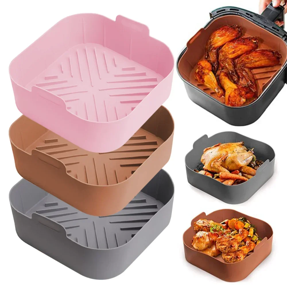 Airfryers Cestello In Silicone Vassoio Quadrato In Silicone Airfryers Easy Clean Dish Liner Piastra Per Pizza Grill Pan Mat Friggitrici Ad Aria Access
